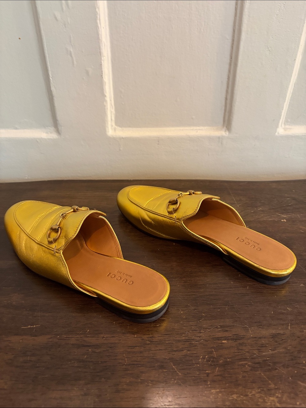 Gucci Metallic Gold Princetown Horsebit Leather Mules - Picture 5 of 7